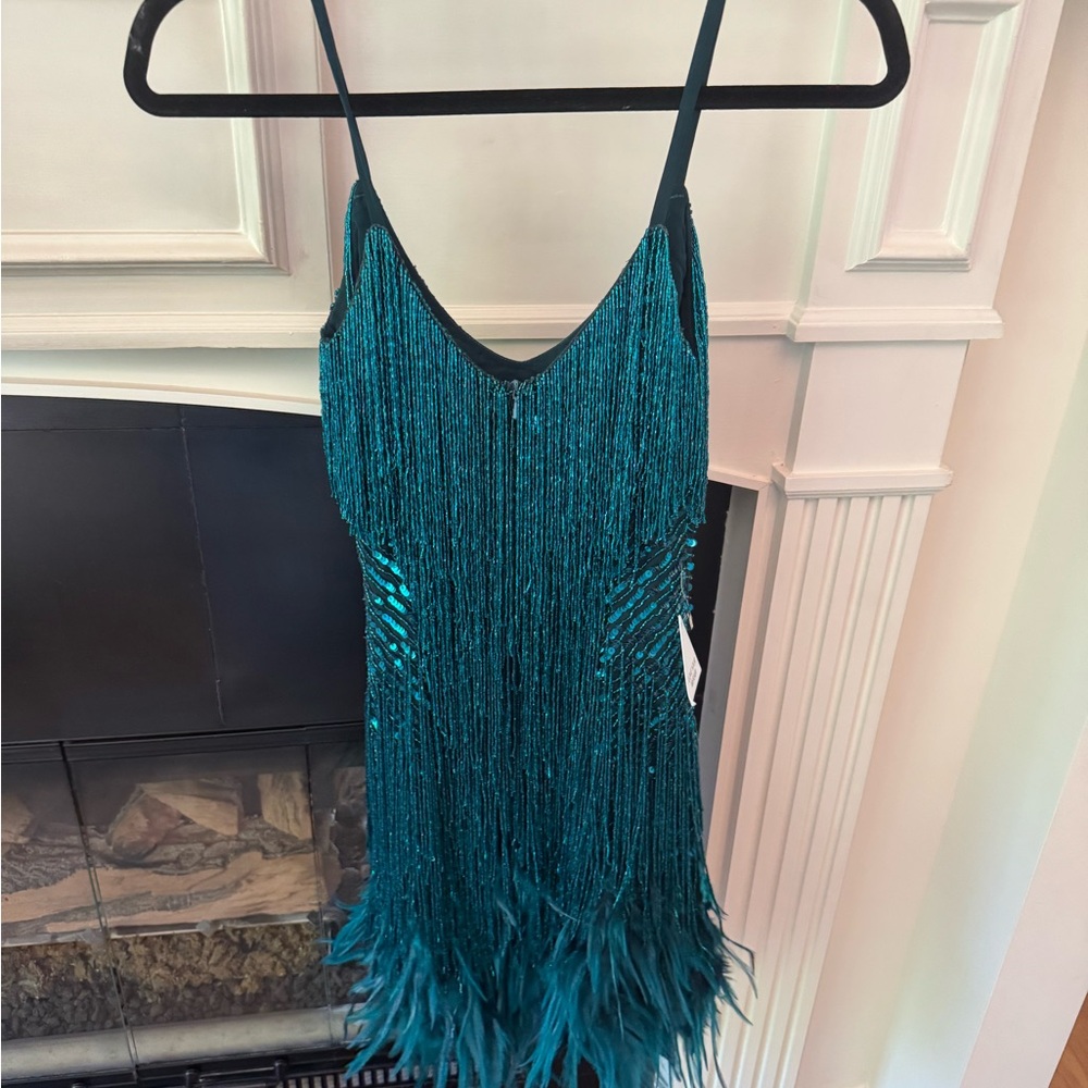 NADINE MERABI Teal Lottie Feathered Dress - Picture 10 of 13